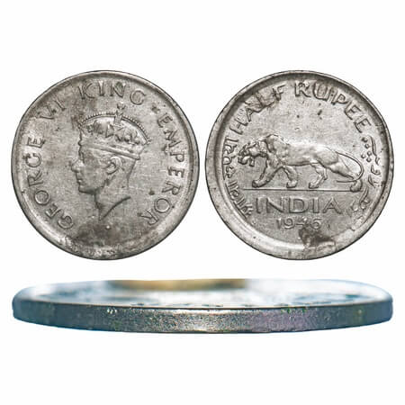 George VI, Nickel, Half Rupee, 1946, Bombay Mint, C/IV, Diamond, Head Type II, Error inste
