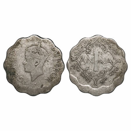 George VI, Copper-Nickel 1 Anna, 3.77g, 1946 AD, Off Centre Error, Obv: Off Centred Bust o