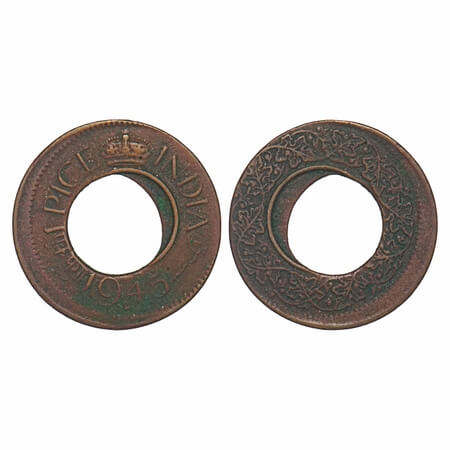 George VI, Copper One Pice, 1.93g, 1945 AD, Off Centre Error, Obv: Date and denomination, 