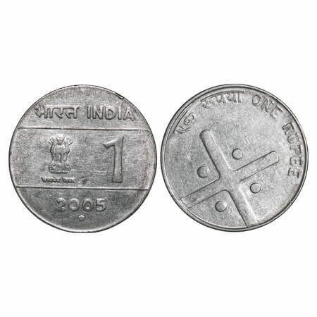 1 Rupee, 2005, FSS, Obv: Cross with dot in each pellet, Rev: Denomination & Date, Ashoka P