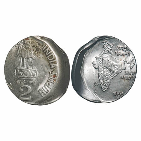 2 Rupees, 1995, Copper Nickel, Obv: Ashoka Pedestal Type A, Rev: National Integration - Fl