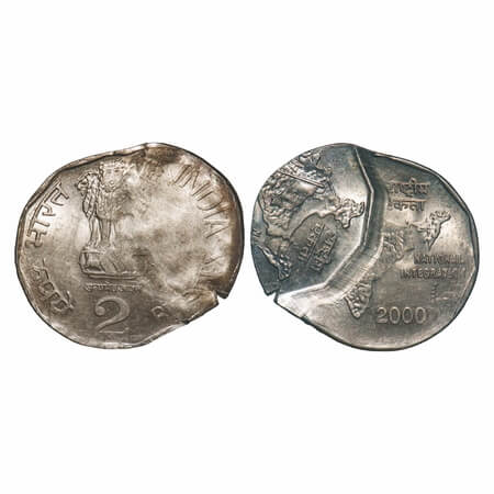 2 Rupees, 2000, Copper Nickel, Obv: Ashoka Pedestal – Type A, Rev: National Integration - 