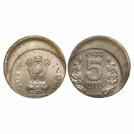 5 Rupees, 2000, Copper-Nickel, 8.51g, (Hyderabad) Mint, Obv: Denomination flanked by flowe
