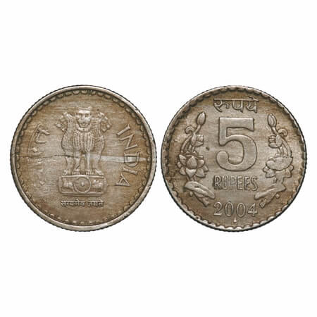 5 Rupees, 2004, Copper-Nickel, 8.90g, Bombay Mint, Obv: Denomination flanked by flowers, R