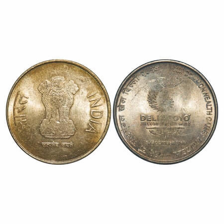 5 Rupees, 2010, Nickel Brass, 5.96g, Calcutta Mint, Obv: Commonwealth Games, Rev: Ashoka P
