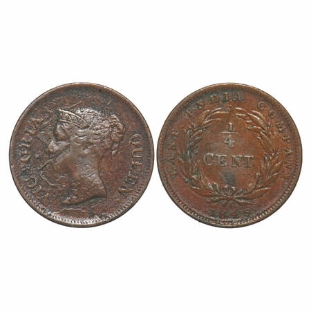 Straits Settlements, East India Company, Queen Victoria (c. 1839-1901 AD), Copper ¼ Cent, 