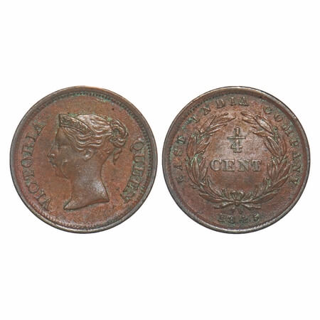Straits Settlements, East India Company, Queen Victoria (c. 1839-1901 AD), Copper ¼ Cent, 