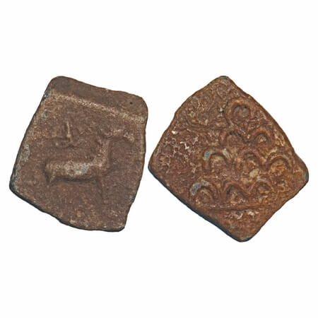 Hiranyakas of Karnataka (c. 100 BC), Lead Unit, 3.34g, 15.51x13.38mm, Obv: A horse standin