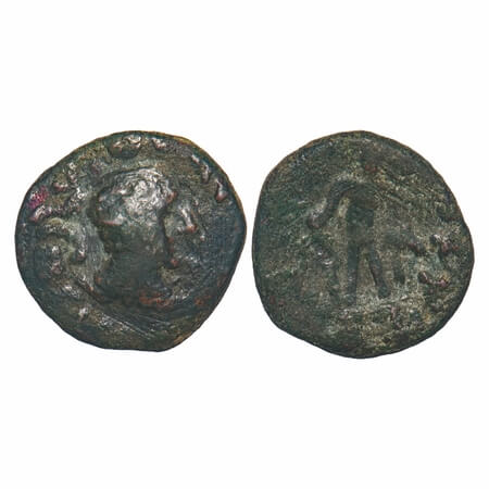 Kushanas, Kujula Kadphises (c. 50-90 AD), Copper Drachma, 7.25g, 21.41x22.22mm, Obv: Bust 