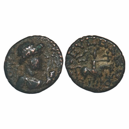 Kushanas, Soter Megas alias WimaTakto (c. 90-113 AD), Copper ¼ Drachma, 1.92g, 14.04x13.97