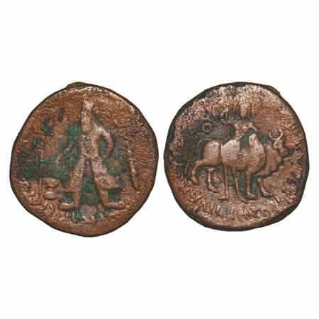 Kushanas, Wima Kadphises (c. 100-127/8 AD), Copper Tetradrachm, 16.61g, 29.69x28.07mm, Obv