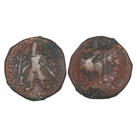Kushanas, Wima Kadphises (c. 100-127/8 AD), Copper Tetradrachm, 16.39g, 26.52x25.59mm, Obv