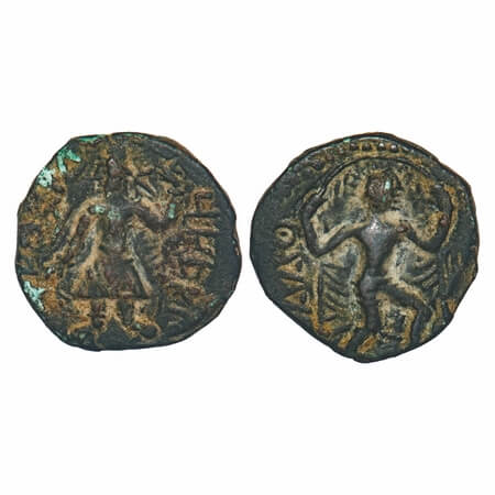 Kushans, Kanishka I (c. 127-151 AD), Copper ¼ Drachma, 4.68g, 16.4x17.09mm, King standing 