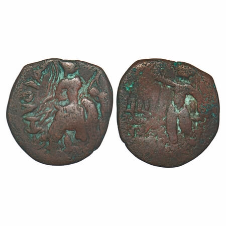 Kushanas, Huvishka, Copper Unit, 6.66g, 22.40x21.52mm, Obv: King riding an elephant to rig