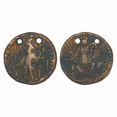 Kushanas, Imitation of Kanishka II, Copper Drachm, 3.50gm, 19.79x20.02mm, Obv: King standi