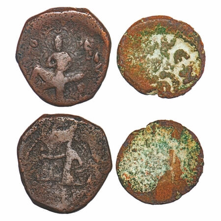 Kushanas & Mitras of Mathura, Copper Drachma (2 coins), 7.14g, 14.82g, 25.00x23.40mm, 20.8