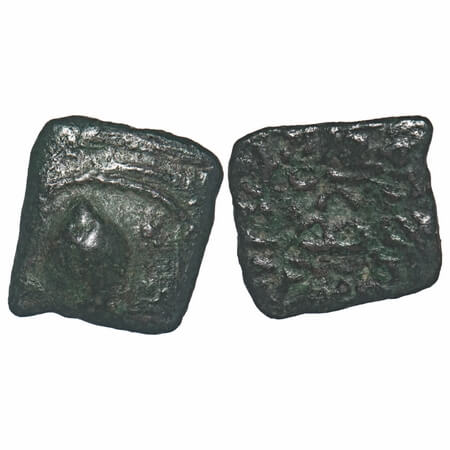 Western Kshatrapas, Rudradaman (ca. 130 SE), Square Copper, 1.48g, 12.43x11.62mm, Obv: Hum