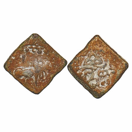 Western Kshatrapas, Rudrasena III, Lead Unit, 4.06g, 18.24x19.10mm, Obv: Humped Bull to ri