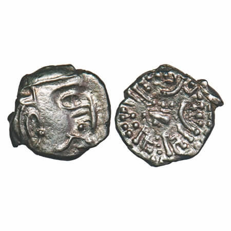 Kalchuris of Mahishmati, Krishnaraj (550-575 AD), Silver Drachm, 1.64g, 11.42x12.25mm, Obv