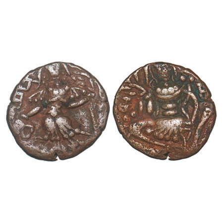 Huns, Kashmir, Toramana II, Copper Drachma, 6.59g, 19.84x20.93mm, Obv: King standing sligh