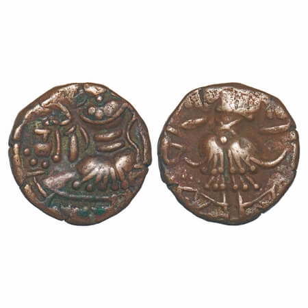 Huns, Kashmir, Toramana II, Copper Drachma, 6.92g, 19.47x19.30mm, Obv: King standing sligh