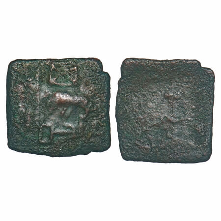 Sangam Chera, Copper Unit, 2.84g, 17.37x18.42mm, Obv: Elephant standing facing to left sid