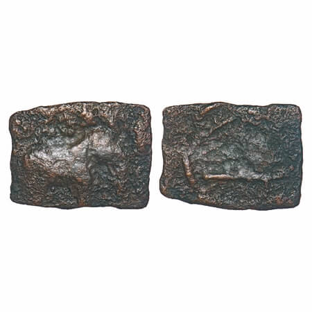 Sangam Chera, Copper Unit, 1.74g, 16.08x21.40mm, Obv: Elephant walking to right side above