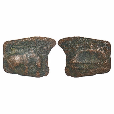 Sangam Chera, Copper Unit, 3.23g, 17.00x21.96mm, Obv: Elephant walking to right side above