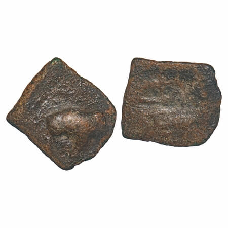Sangam Chera, Copper Unit, 2.68g, 19.18x19.94mm, Obv: Elephant walking to right side above