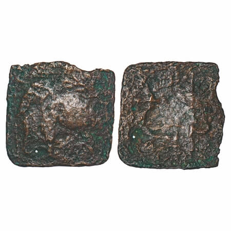 Sangam Chera, Copper Unit, 1.61g,18.61x18.67mm, Obv: Elephant walking to left side above t