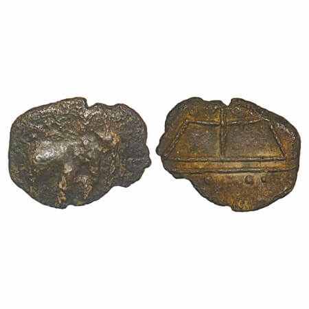 Sangam Cheras, Copper Unit, 4.03g, 17.34x23.00mm, Obv: Elephant standing to right above pa