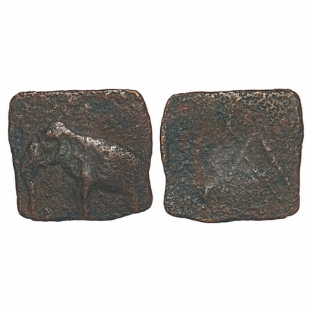 Sangam Age, Pandyas, Copper Unit, 1.30g, 16.74x18.23mm, Obv: Elephant walking to left abov