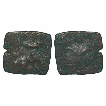 Sangam Age, Chera, Copper Unit, 1.74g, 17.72x19.46mm, Obv: Elephant walking to right above