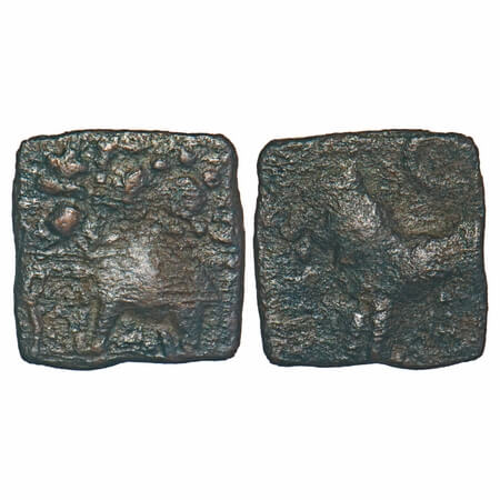 Ancient Chola, Sangam Age, Copper Unit, 1.19g, 13.72x13.26mm, Obv: Elephant standing facin