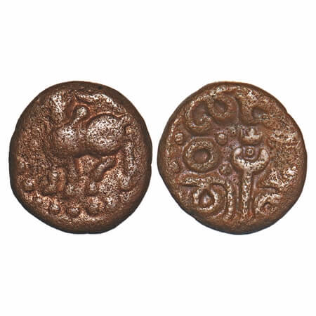 Vijayanagar Krishnadeva Raya (c. 1509-1530 AD), Copper Kasu, 3.75g, 15.07x14.08mm, Obv: Bu