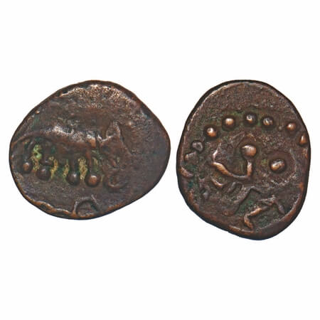 Vijayanagar Feudatory, Copper Unit, 2.43g, 13.46x15.28mm, Obv: Ornamental Elephant to righ