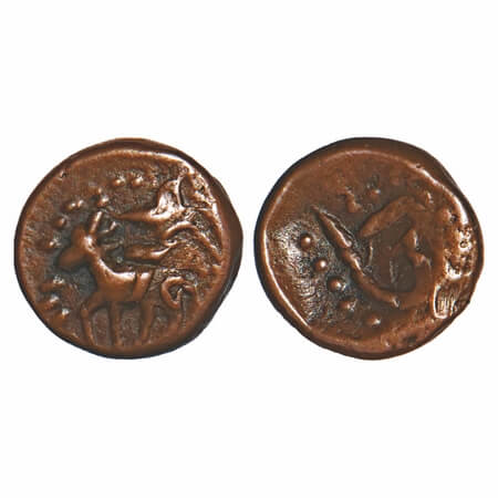 Medieval Mysore, Copper Kasu, 2.19g, 12.29x12.75mm, Obv: Bull walking to left side above o