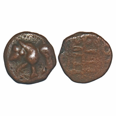 Medieval Mysore, Copper Kasu, 2.88g, 13.72x14.07mm, Obv: Lion walking to left side with pa
