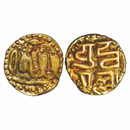 Imperial Cholas, Raja Raja I (c. 985-1014 AD), Gold 1/8 Kahavanu (Fanam), 0.64g 9.57x9.00m
