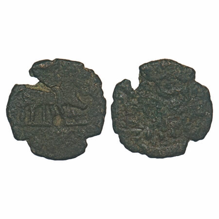 Cholas, Kulottunga Chola (1070-1120 AD), Copper Kasu, 2.22g, 16.66x16.33mm, Obv: Boar walk