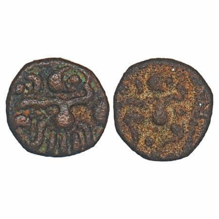 Venad Chera, Tirunelveli Region, Copper Kasu, 3.67g, 15.47x15.69mm, Obv: Seated king in ch