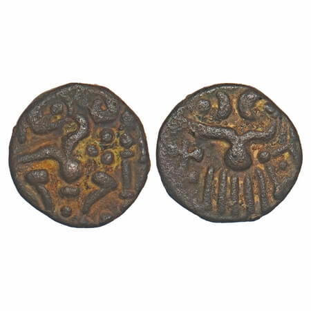Venad Chera, Tirunelveli Region, Copper Kasu, 3.88g, 15.68x15.27mm, Obv: Seated king in ch