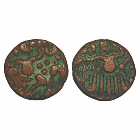 Venad Chera, Tirunelveli Region, Copper Kasu, 3.55g, 14.90x15.47mm, Obv: Seated king in ch