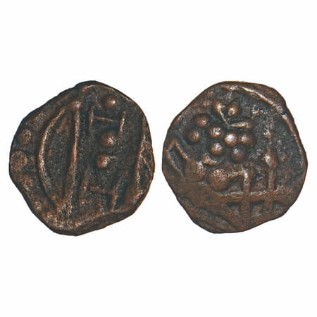 Kongu Chera, Copper Cash, 1.14g, 11.50x1074mm, Obv: Bow and Srivatsa, Rev: Seated diety. V