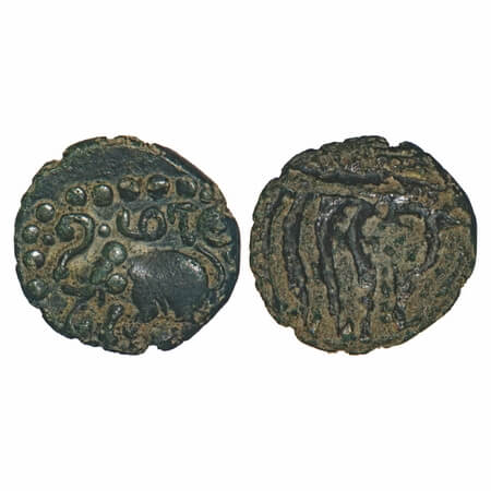 Imperial Pandyas, Copper Kasu, 2.89g, 15.56x16.02mm, Maravarman Kulasekara Pandya I (1314-