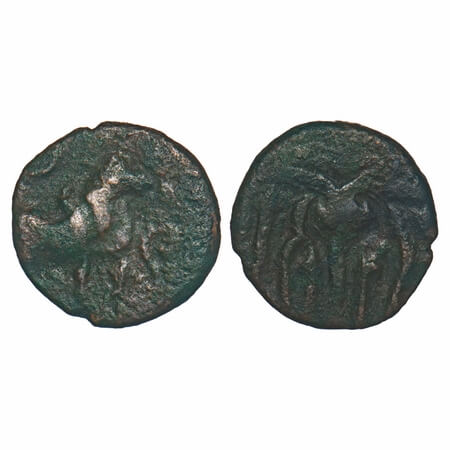 Pallavas of Sendamangalam, Perunjinga II (c. 1243-1278 AD), Copper Kasu, 3.12g, 16.42x16.5