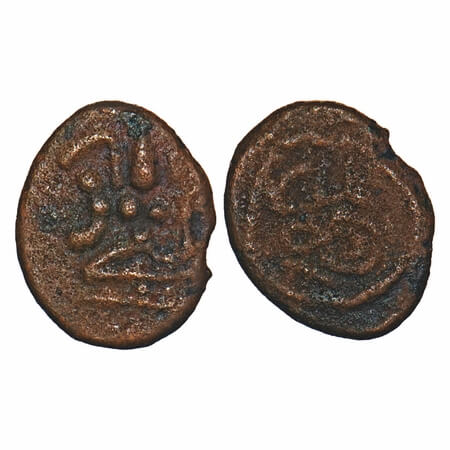 Madurai Nayaks, Copper, 1.75g, 13.37x10.72mm, Obv: Goddes Lakshmi on lotus flower, Rev: Sr