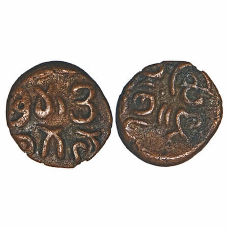 Madurai Nayakas, Copper Kasu, 2.39g, 13.81x13.84mm, Muthu Krishnappa Nayak (1601-1609 AD),