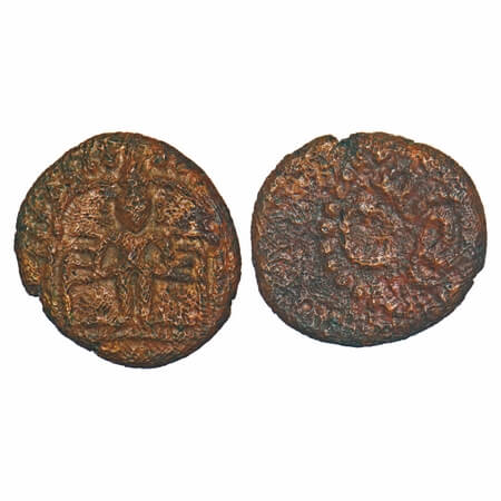 Madurai Nayaks, Copper Unit, 1.91g, 13.00x12.11mm, Obv: Garuda praying with folded hands i
