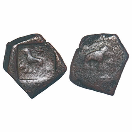 Post Mauryan, Taxila Region, Punch Mark type, Copper Unit, 12.27g, 23.48x22.05mm, Obv: Lio
